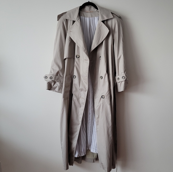Vintage Jackets & Blazers - Vintage European Full Length Beige Double Breasted Trench Coat Size 16